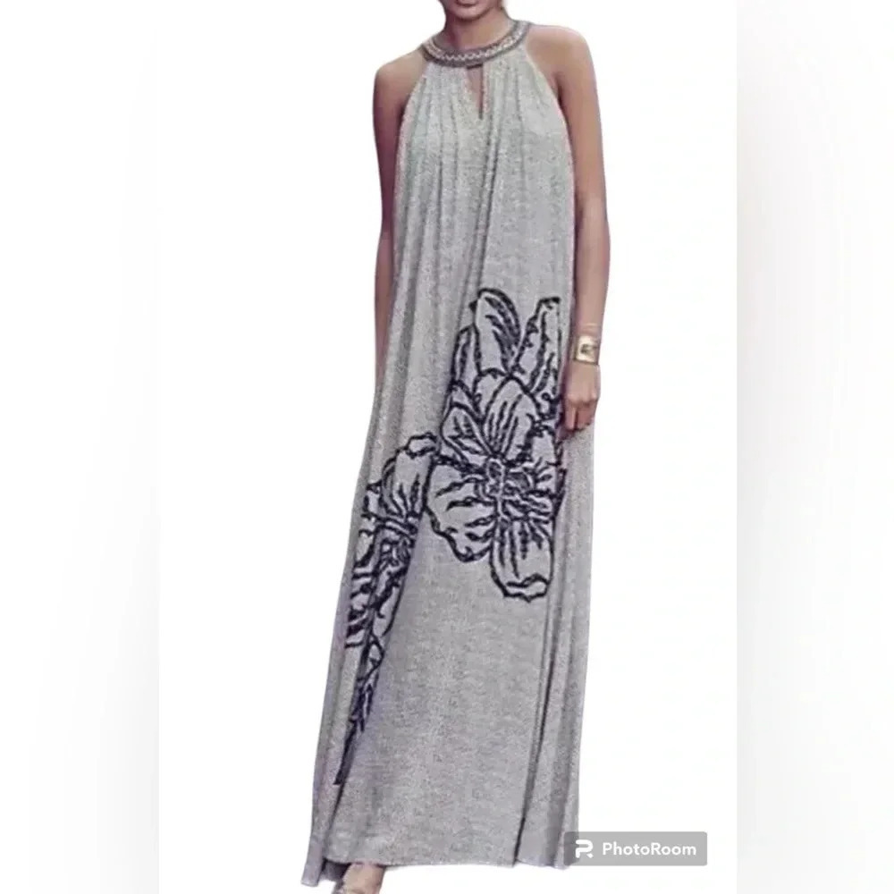Anthropologie By Ranna Gill Grandiflora Halter Maxi Dress Size Medium